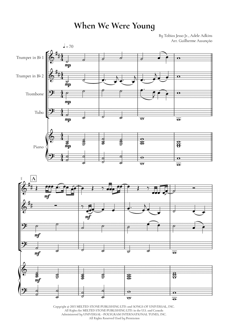 When We Were Young Brass Quartet scores gallery preview page 1