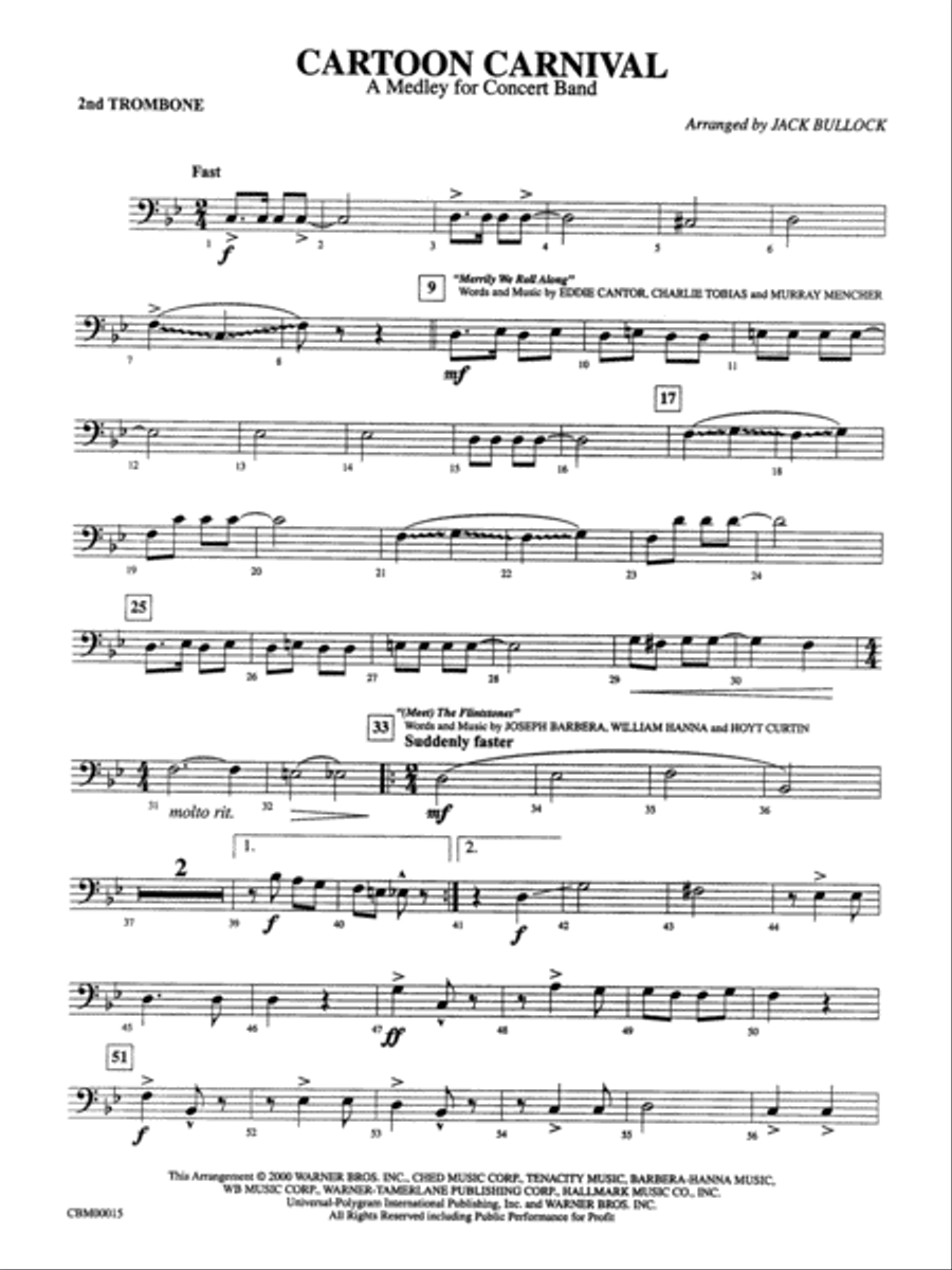 Cartoon Carnival (Medley): 2nd Trombone Concert Band scores gallery preview page 1