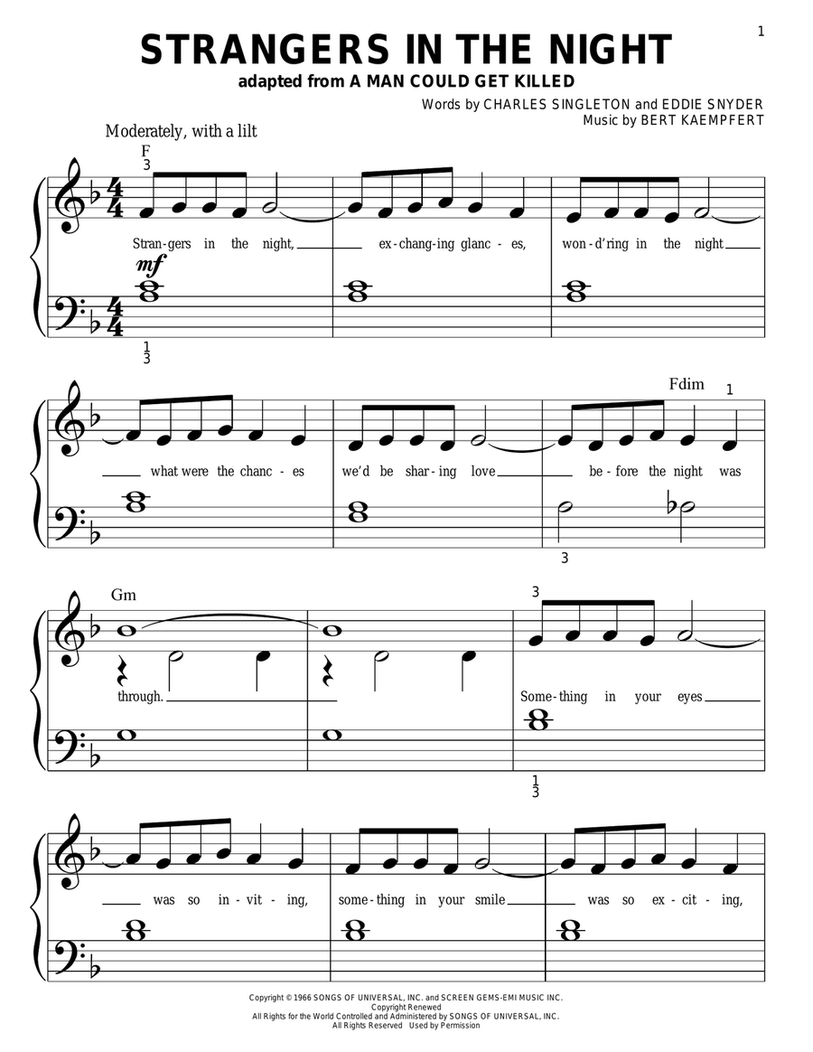 Strangers In The Night Easy Piano scores gallery preview page 1