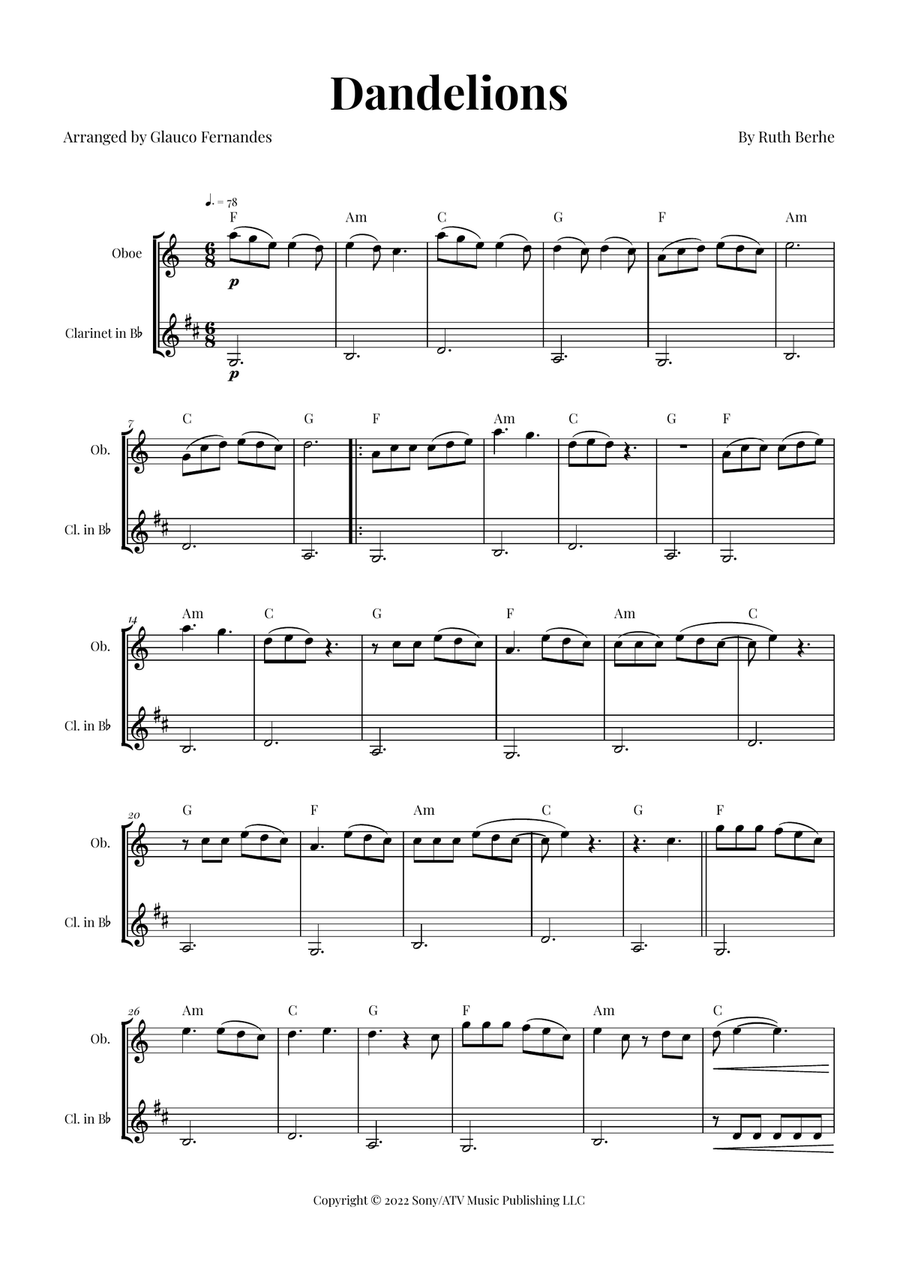 Dandelions Woodwind Duet scores gallery preview page 1