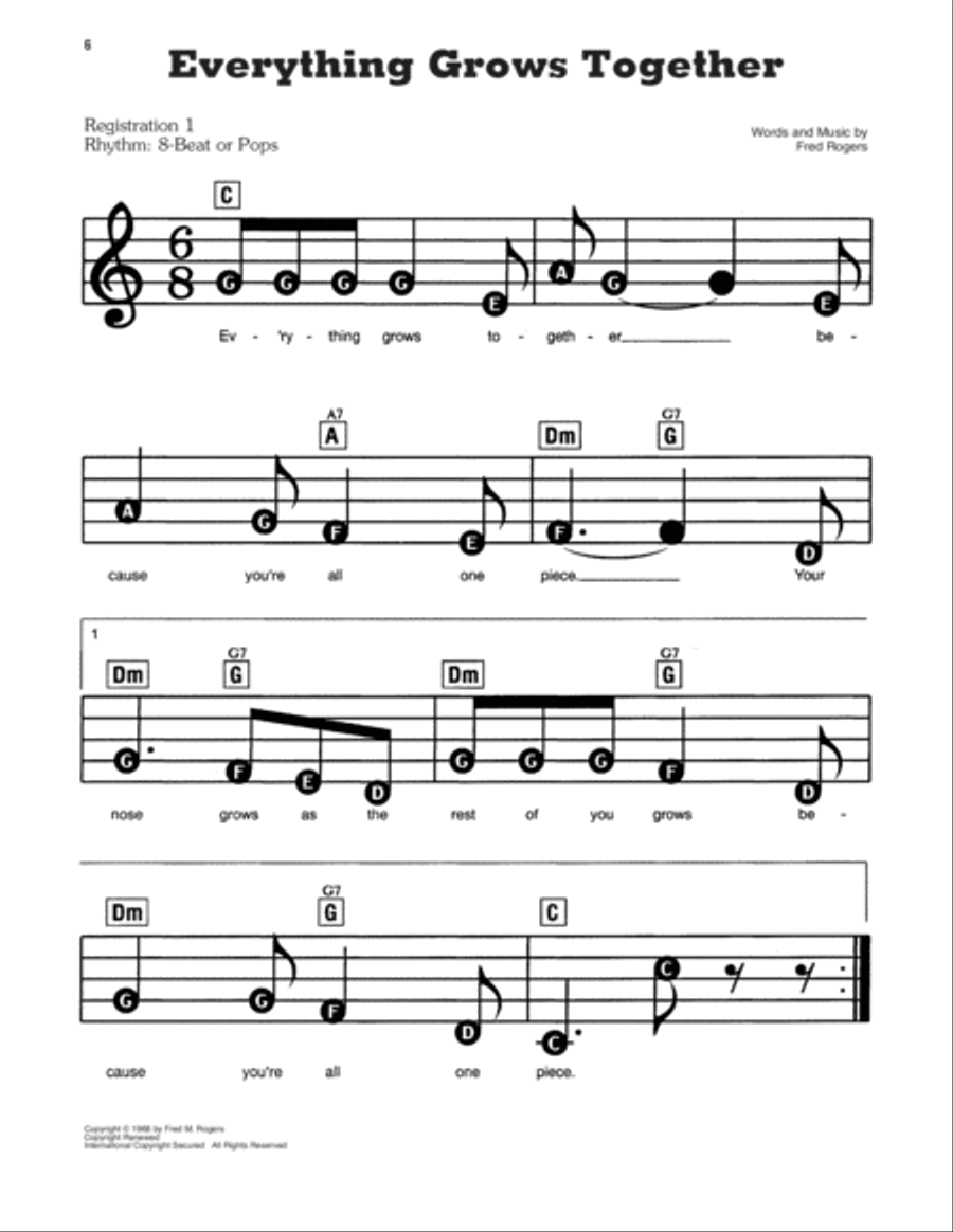 Everything Grows Together (from Mister Rogers' Neighborhood) Electronic Keyboard scores gallery preview page 1