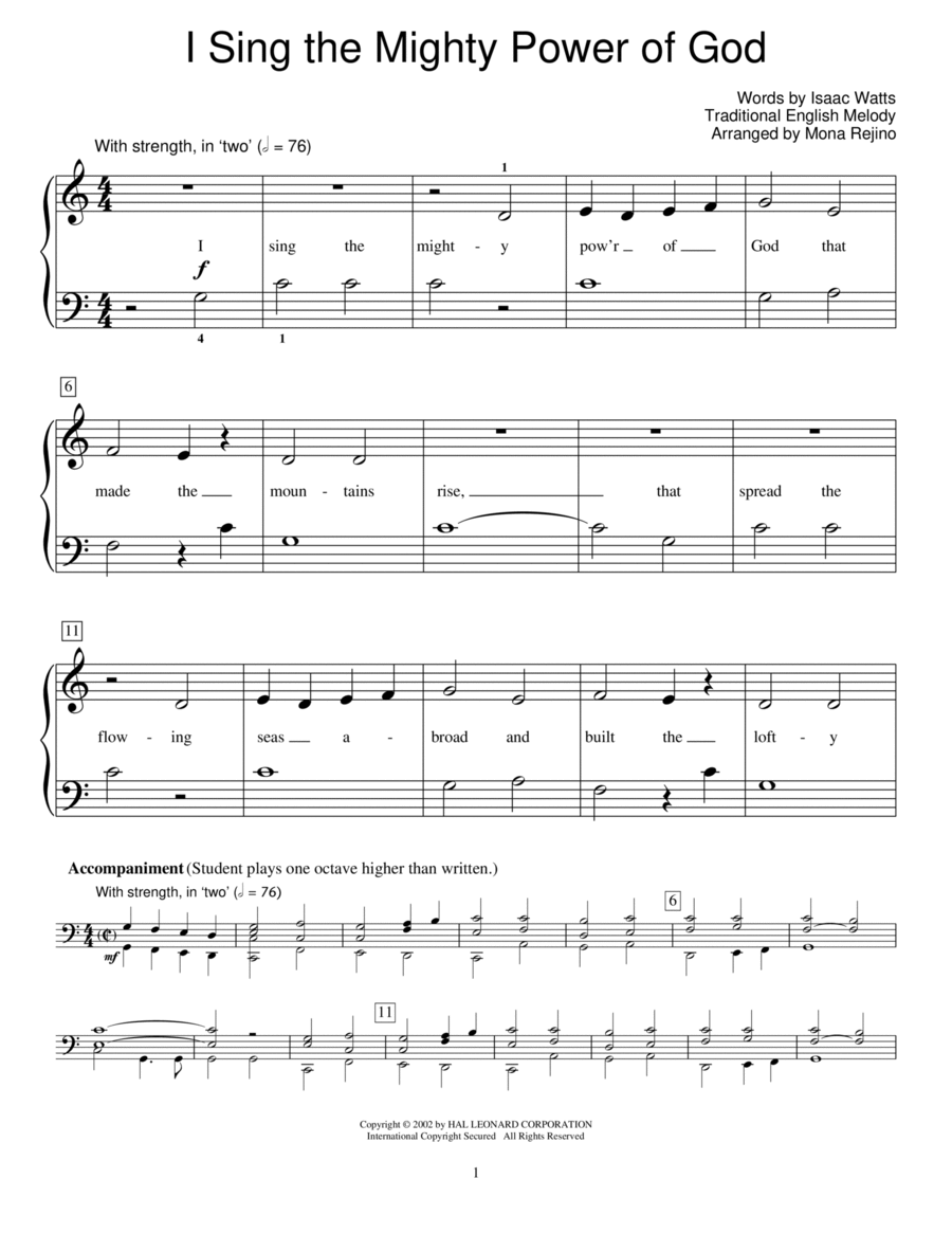 I Sing The Mighty Power Of God (arr. Mona Rejino) Piano Method scores gallery preview page 1