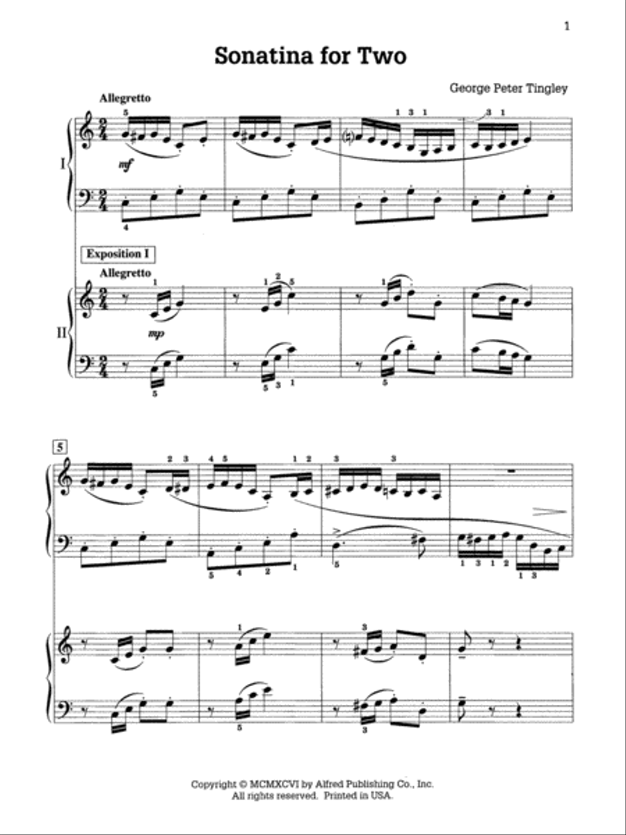 Sonatina for Two - Piano Duo (2 Pianos, 4 Hands) Piano Method scores gallery preview page 1