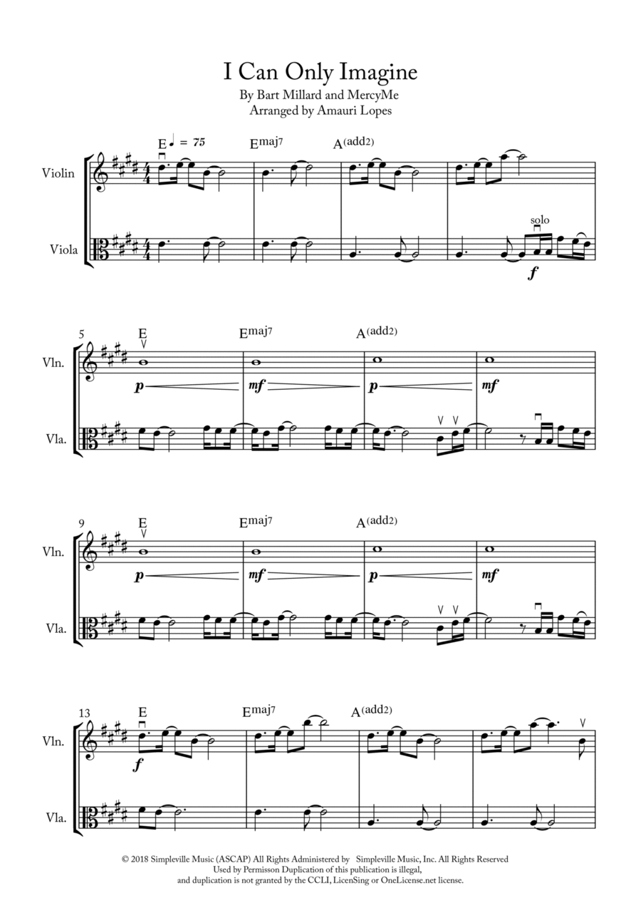I Can Only Imagine String Duet scores gallery preview page 1