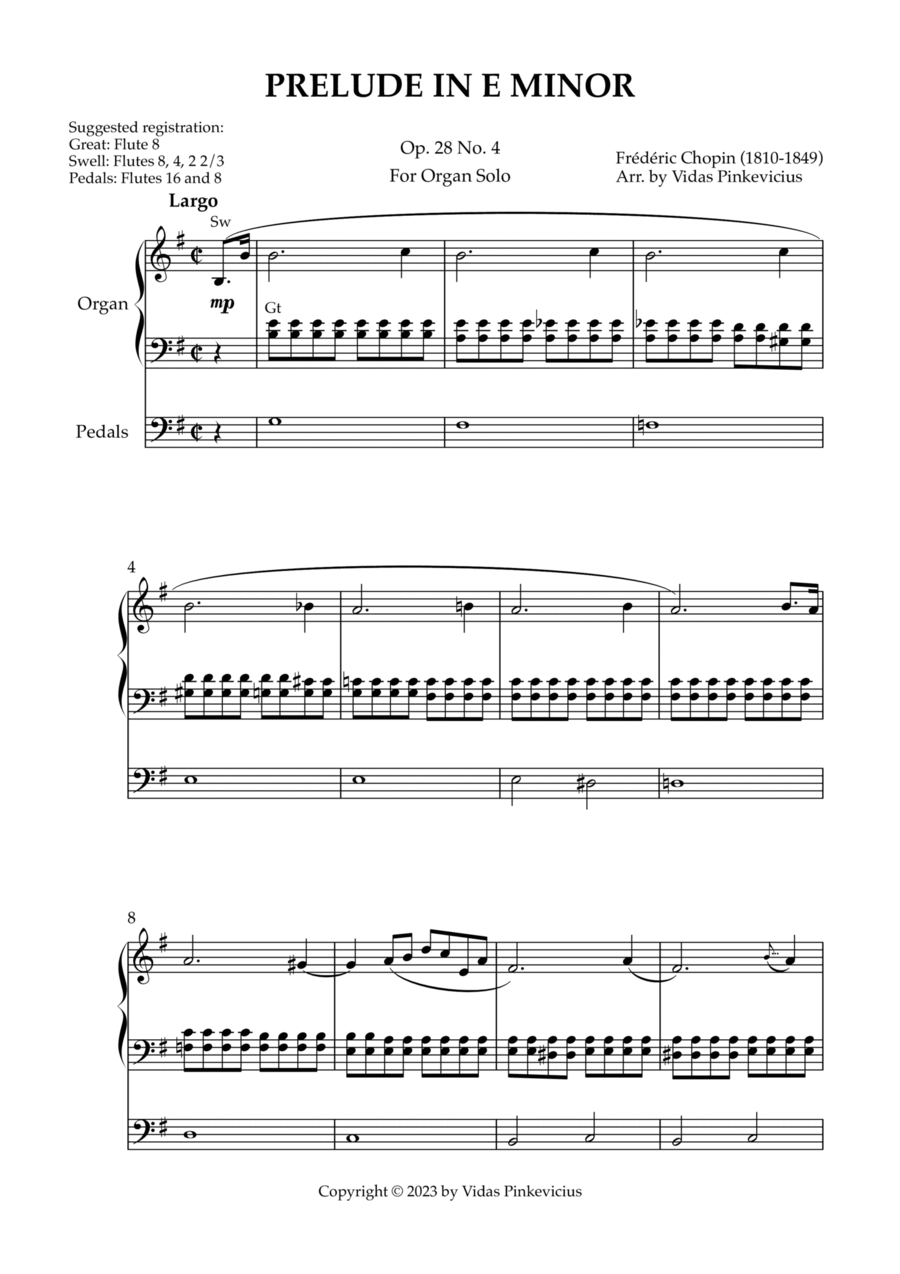 Prelude in E Minor, Op. 28 No. 4 (arr. for Organ Solo) by Frédéric Chopin Organ Solo scores gallery preview page 1