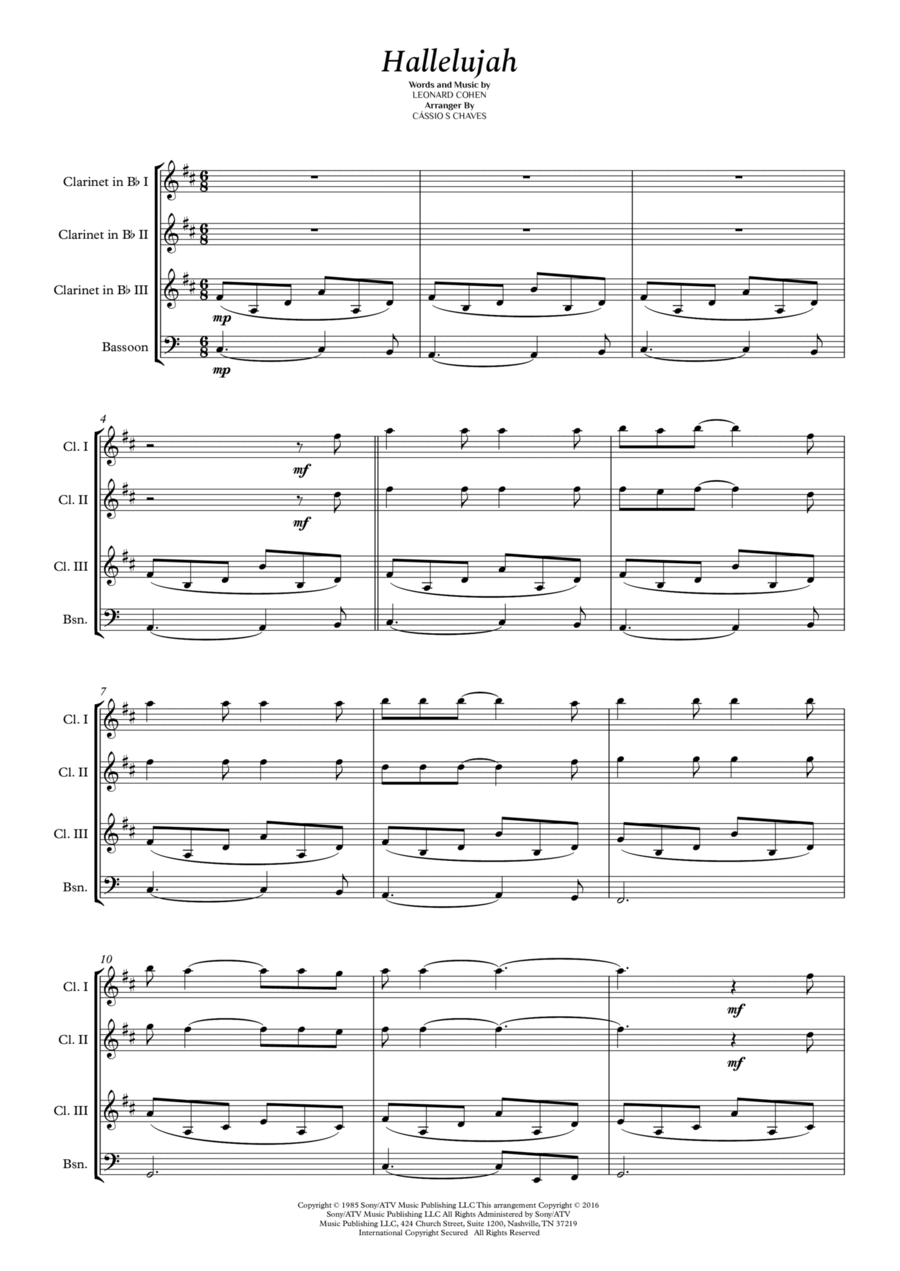 Hallelujah Woodwind Quartet scores gallery preview page 1