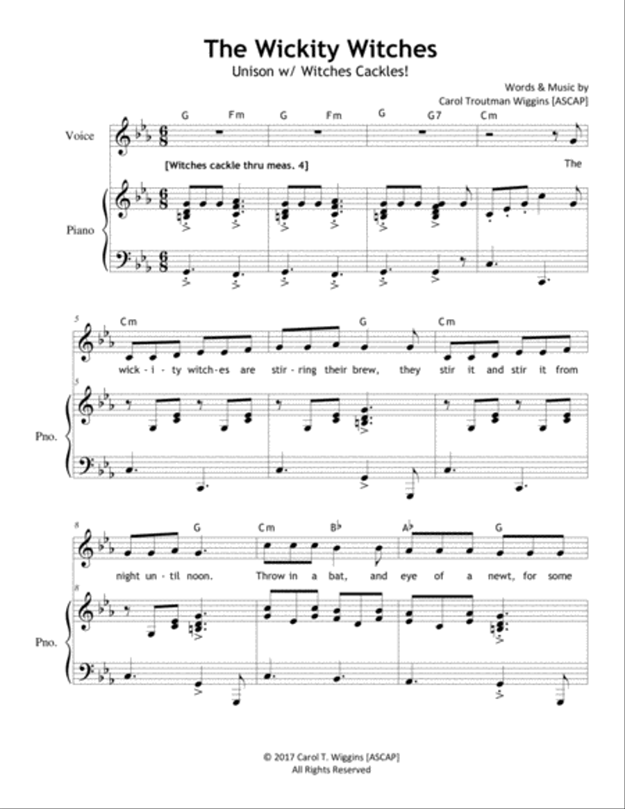 The Wickity Witches The Wickity Witches Unison Choir scores gallery preview page 1