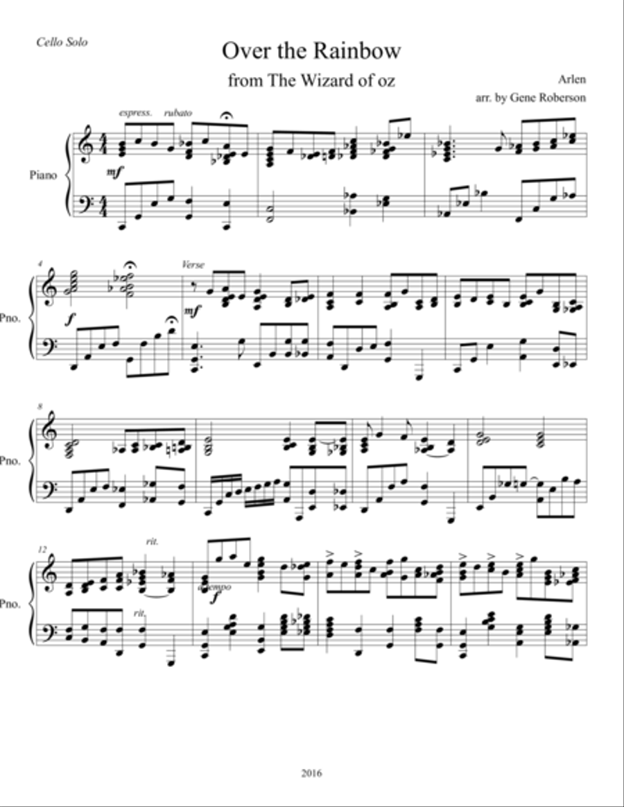 Over The Rainbow (from The Wizard Of Oz) Cello Solo scores gallery preview page 2