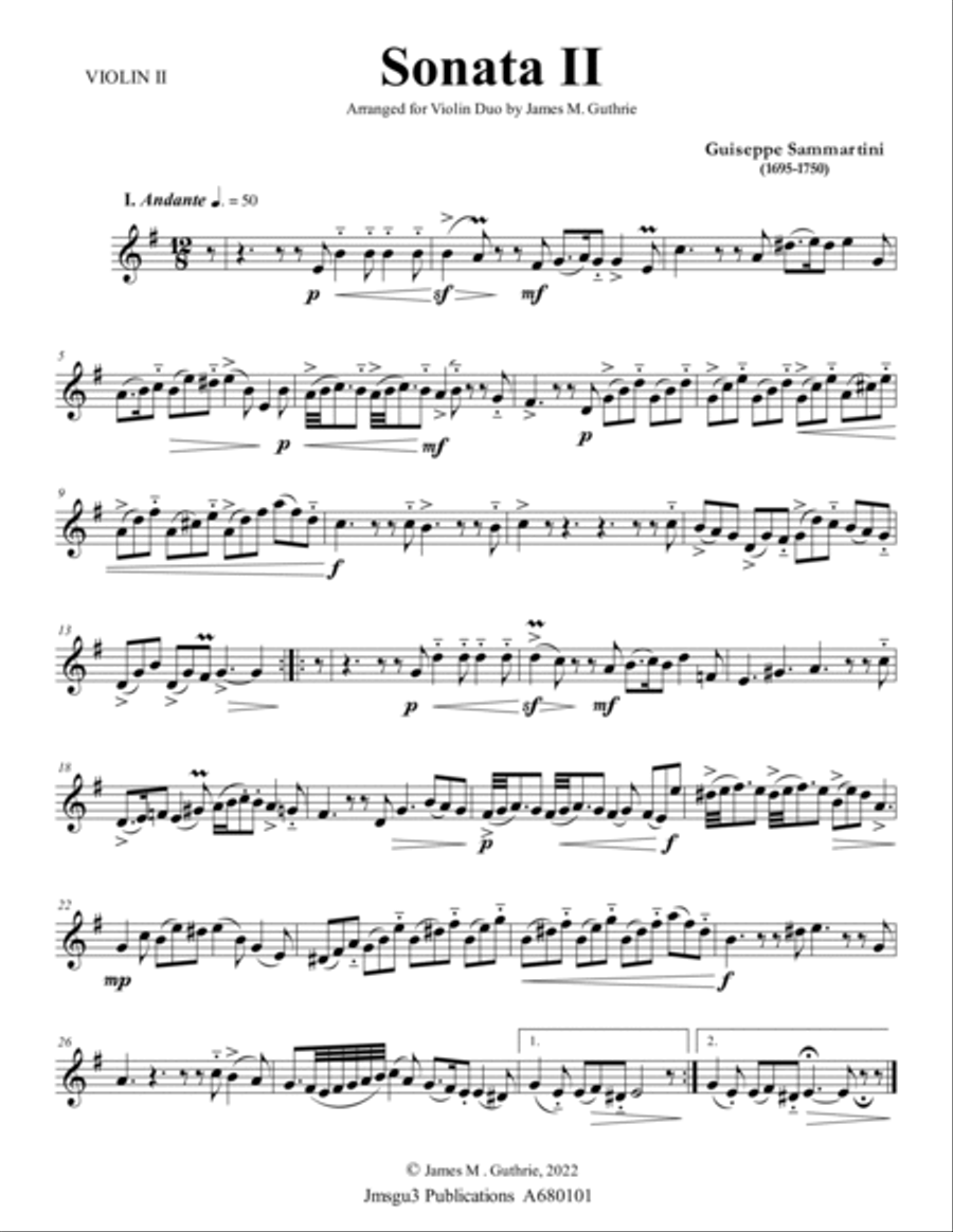 Sammartini: Sonata Op. 1 No. 2 for Violin Duo String Duet scores gallery preview page 4