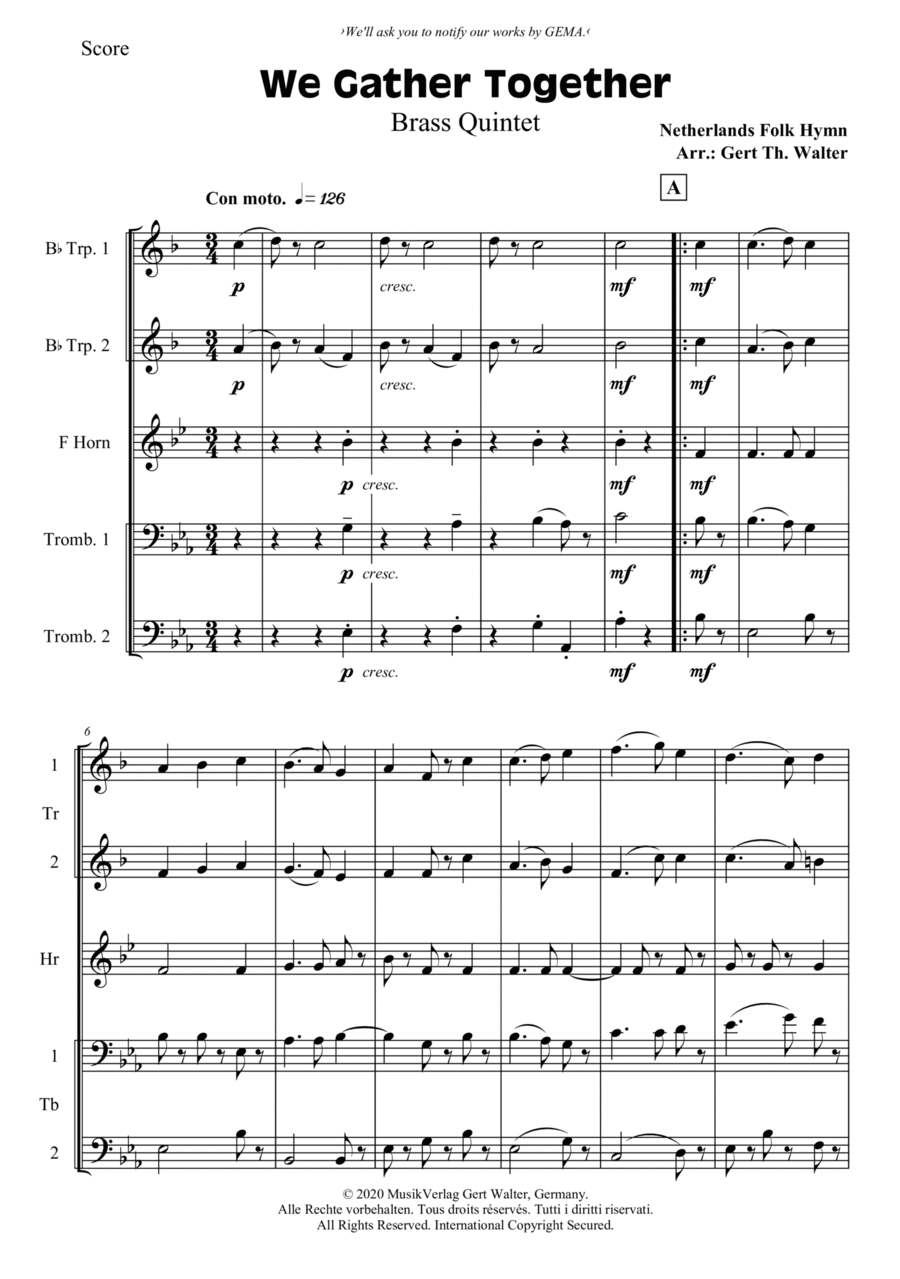 We Gather Together Trombone scores gallery preview page 1
