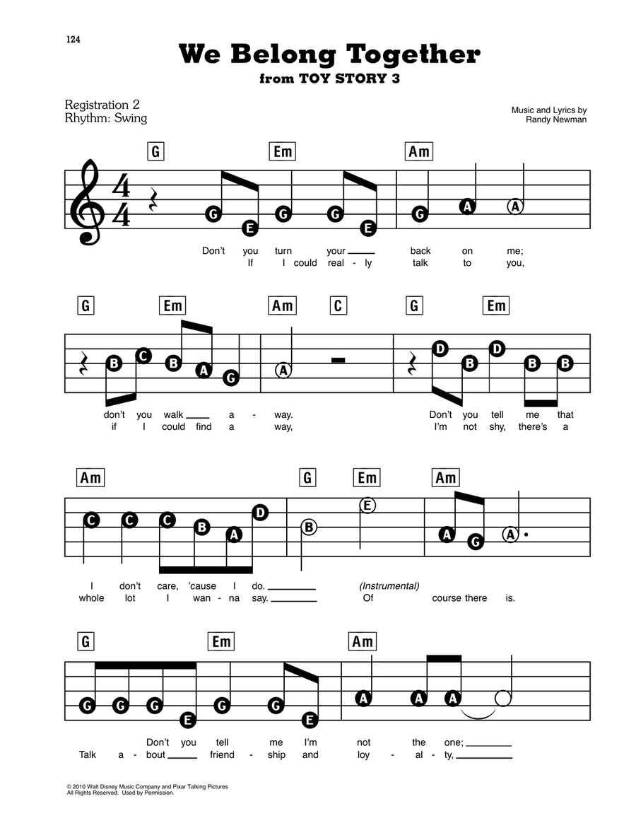We Belong Together (from Toy Story 3) Electronic Keyboard scores gallery preview page 1