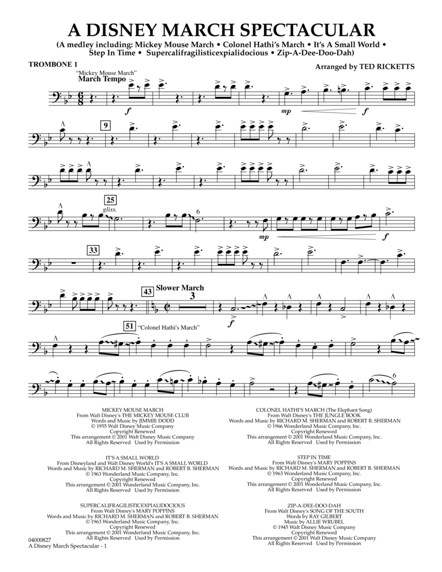 A Disney March Spectacular - Trombone 1 Trombone scores gallery preview page 1