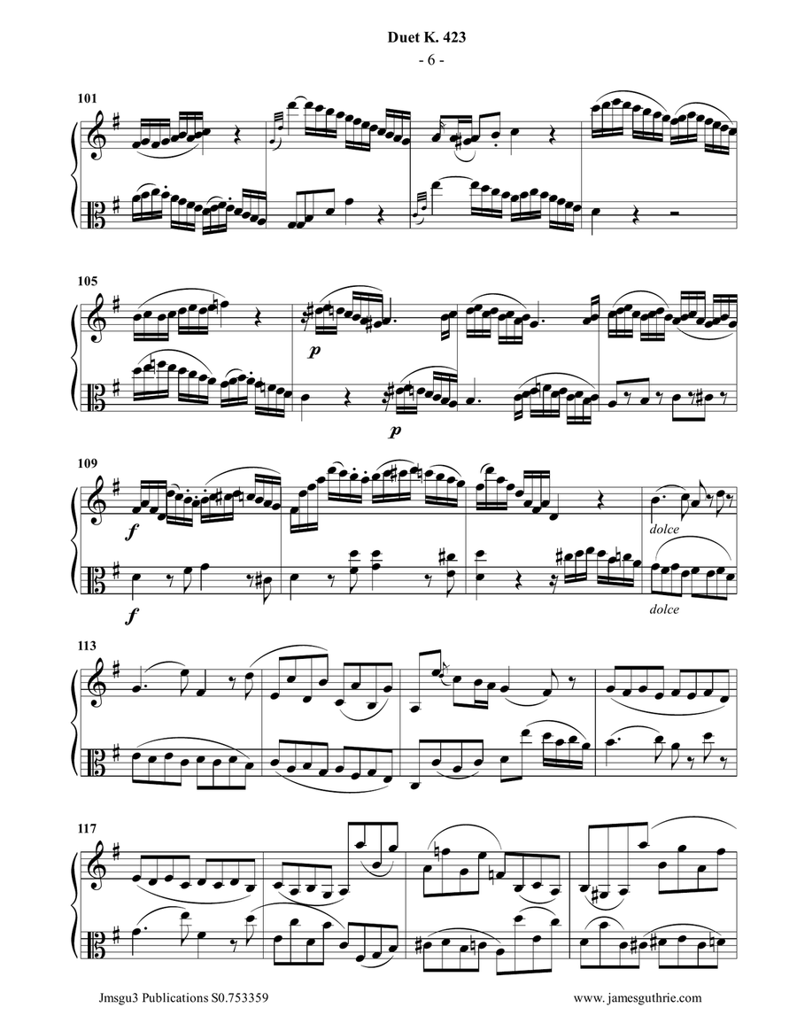 Mozart: Duet K.423 for Violin & Viola Mozart: Duet K.423 for Violin & Viola String Duet scores gallery preview page 6