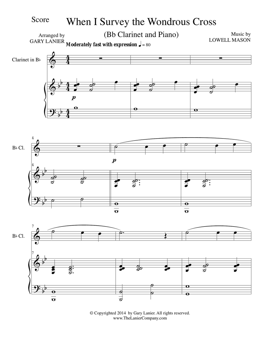 Gary Lanier: 3 HYMNS of THE CROSS (Duets for Bb Clarinet & Piano) Woodwind Duet scores gallery preview page 3