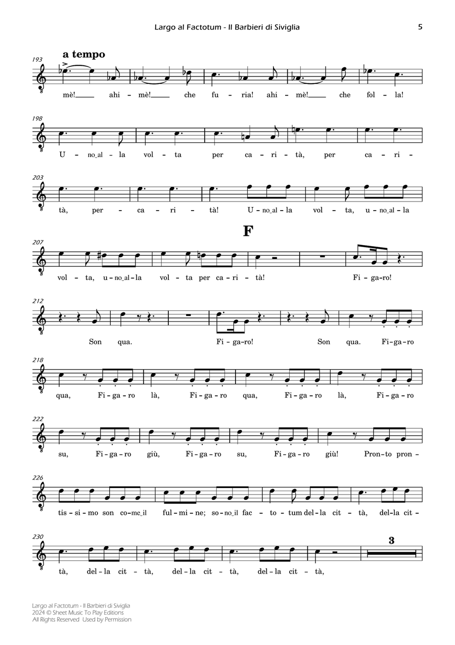 Largo al Factotum - Voice and Piano - C Major (Individual Parts) Piano, Vocal scores gallery preview page 5