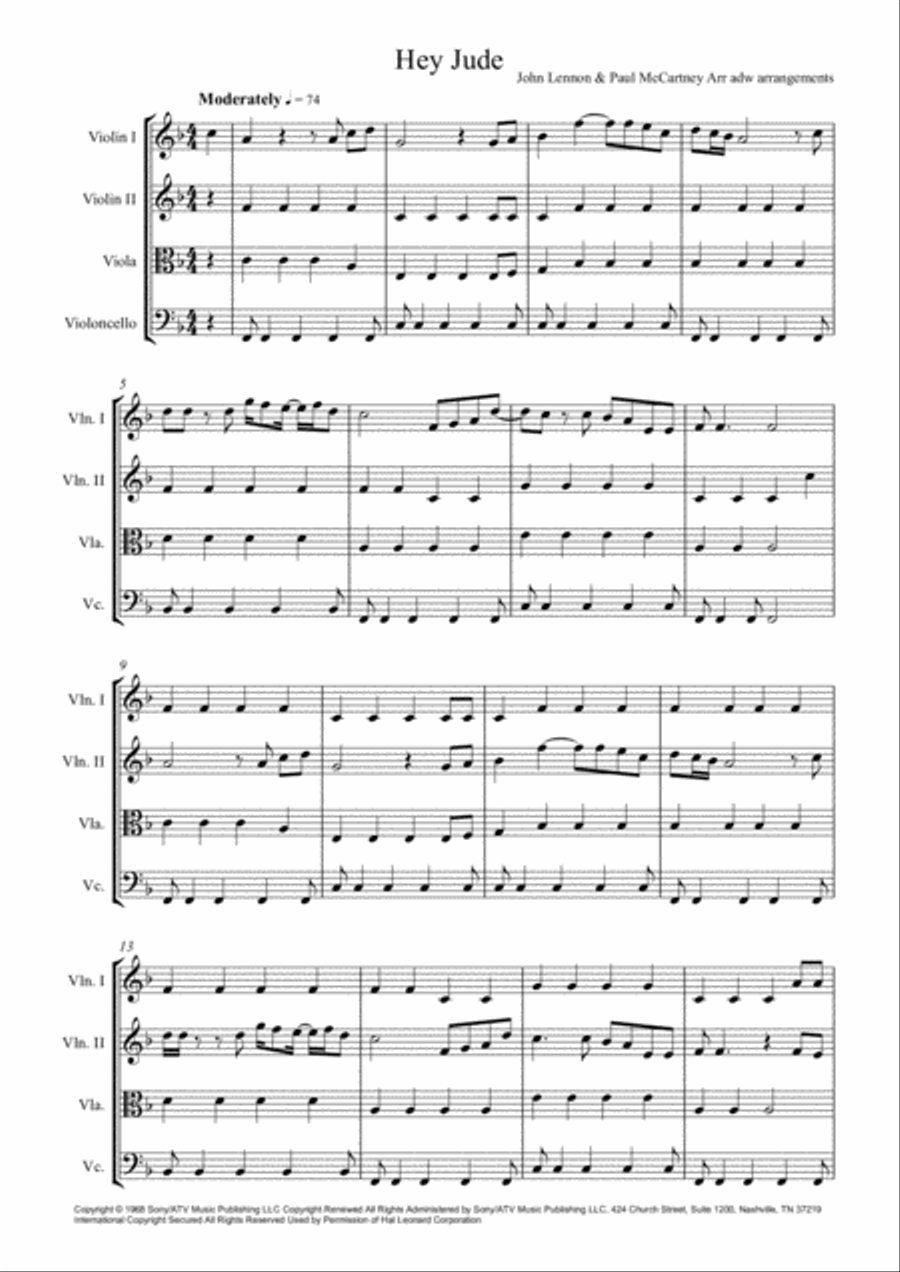 Hey Jude String Quartet scores gallery preview page 2