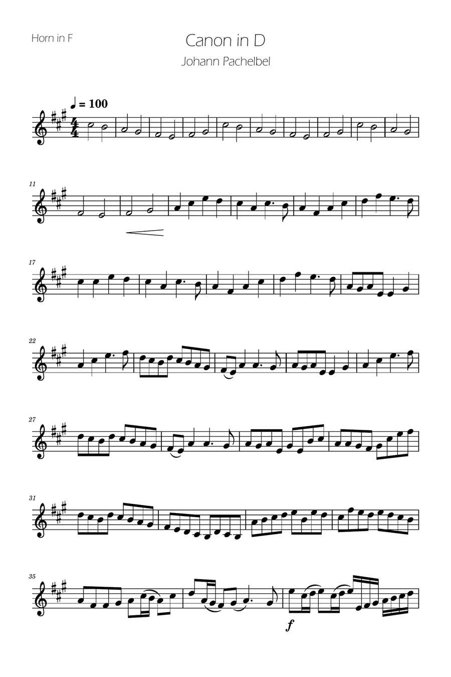 Canon in D - French Horn Solo Horn Solo scores gallery preview page 1