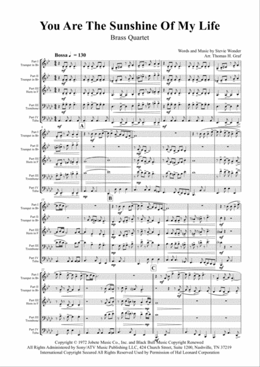 You Are The Sunshine Of My Life Euphonium scores gallery preview page 2
