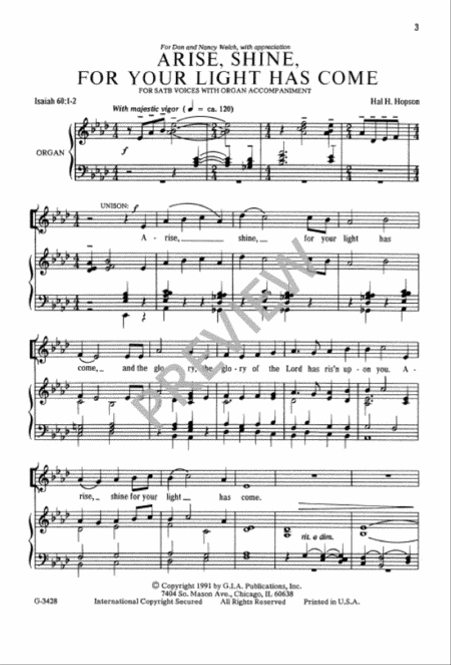 Arise, Shine, for Your Light Has Come 4-Part scores gallery preview page 3