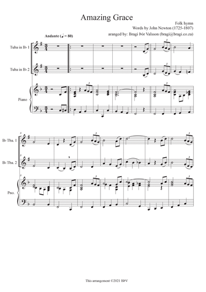 Amazing Grace - Duet for two tubas with piano accompaniment image number null