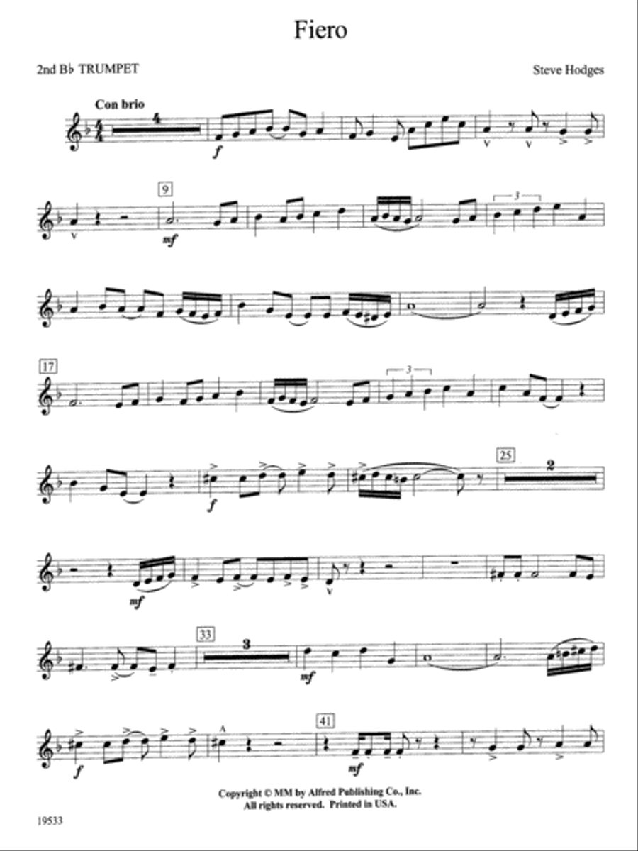 Fiero: 2nd B-flat Trumpet Concert Band scores gallery preview page 1
