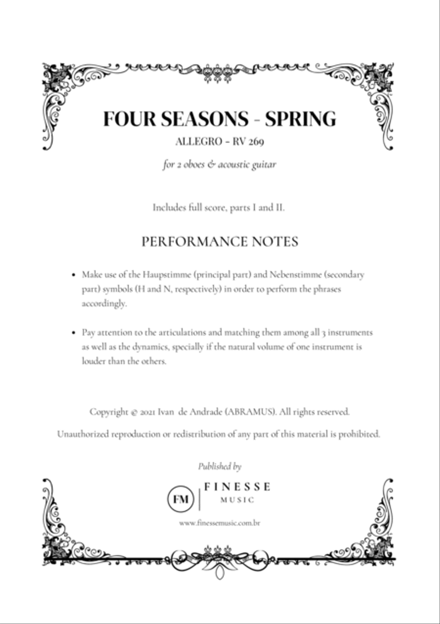 TRIO - Four Seasons Spring (Allegro) for 2 OBOES and ACOUSTIC GUITAR - F Major Small Ensemble scores gallery preview page 2
