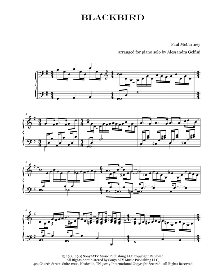 Blackbird Piano Solo scores gallery preview page 1