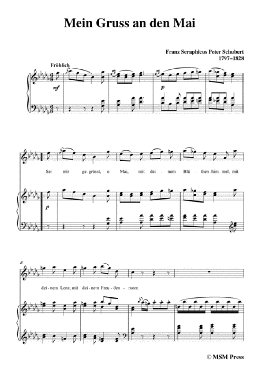 Schubert-Mein Gruss an den Mai,in D flat Major,for Voice&Piano Voice scores gallery preview page 3