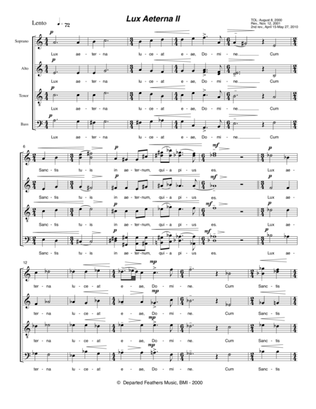 Lux Aeterna II (2000-2010) for SATB a cappella chorus