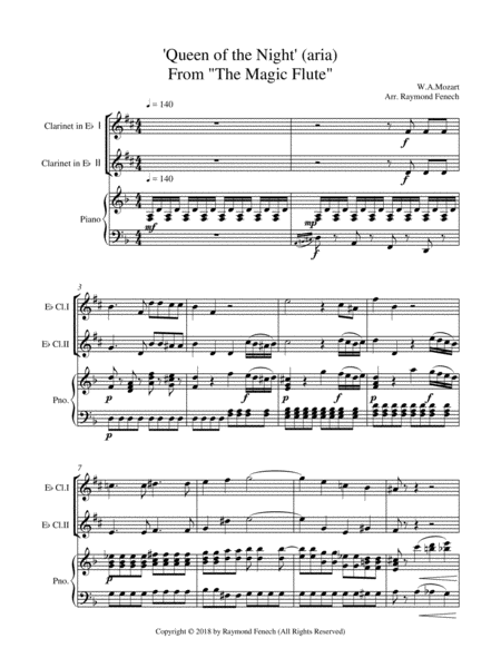 Queen of the Night - From the Magic Flute - 2 E Flat Clarinets and Piano image number null