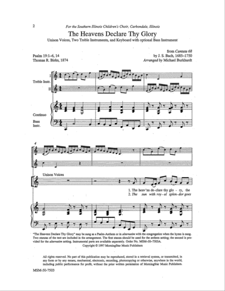 The Heavens Declare Thy Glory Unison Choir scores gallery preview page 2