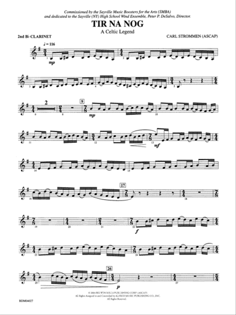 Tir Na Nog (A Celtic Legend): 2nd B-flat Clarinet Concert Band scores gallery preview page 1
