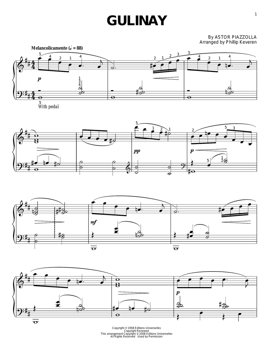 Gulinay (arr. Phillip Keveren) Piano Solo scores gallery preview page 1