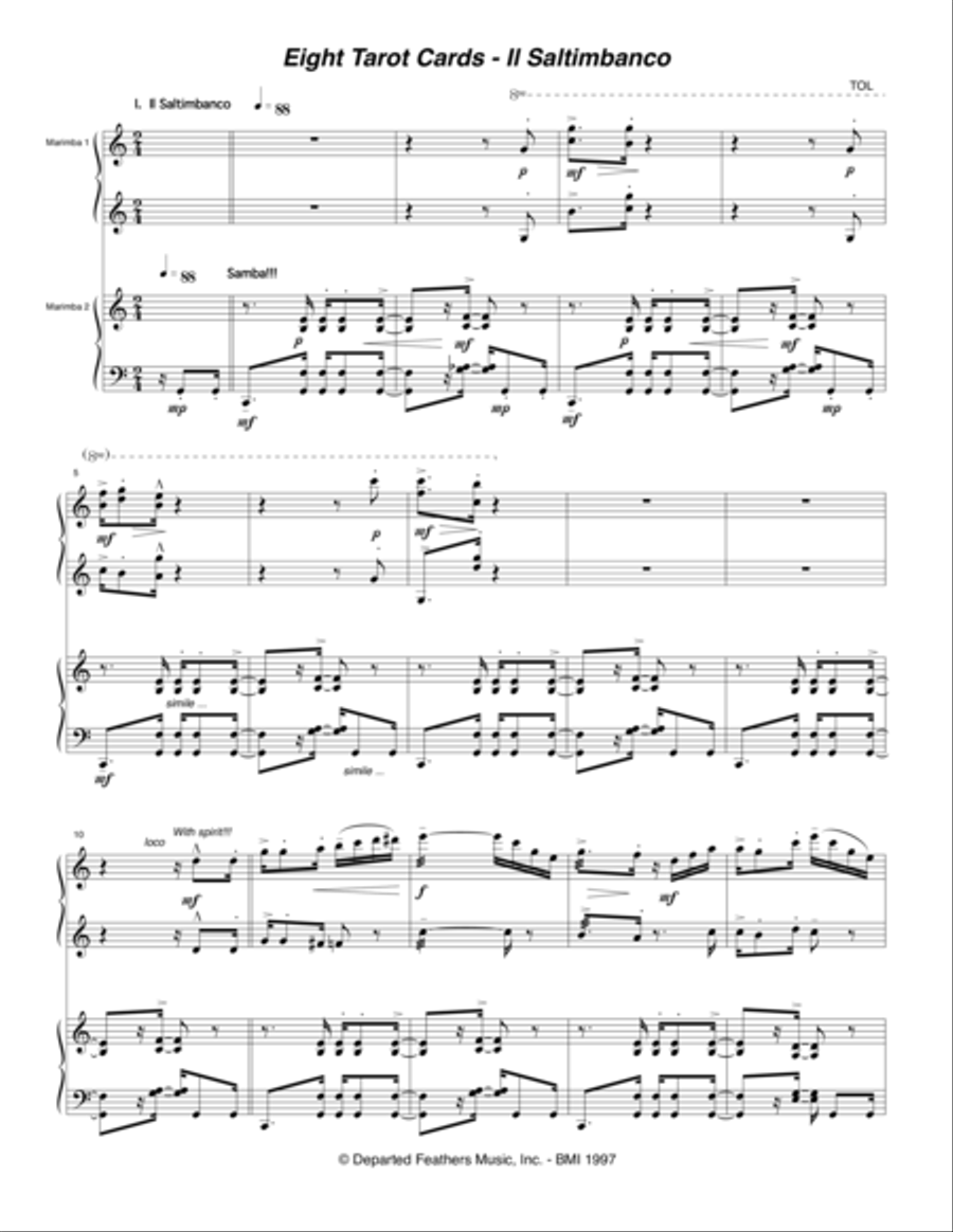 Eight Tarot Cards for Madam Rubio ... Il Saltimbanco (1997) for two marimbas Marimba scores gallery preview page 1