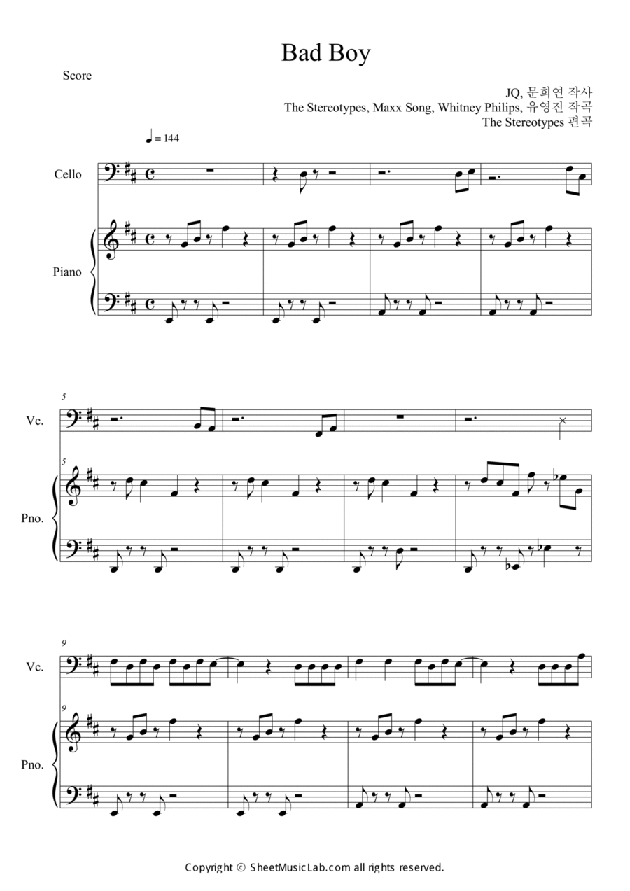 Bad Boy Piano scores gallery preview page 1