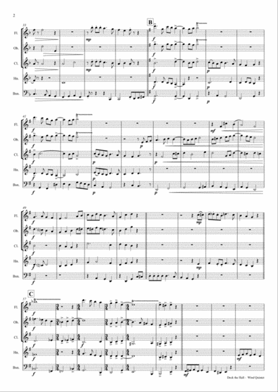 Deck the halls - Christmas Carol - Polyphonic - Wind Quintet Woodwind Quintet scores gallery preview page 2