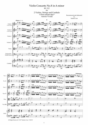 Vivaldi - Violin Concerto No.8 in A minor RV 522 Op.3 for Two Violins, Strings and Cembalo