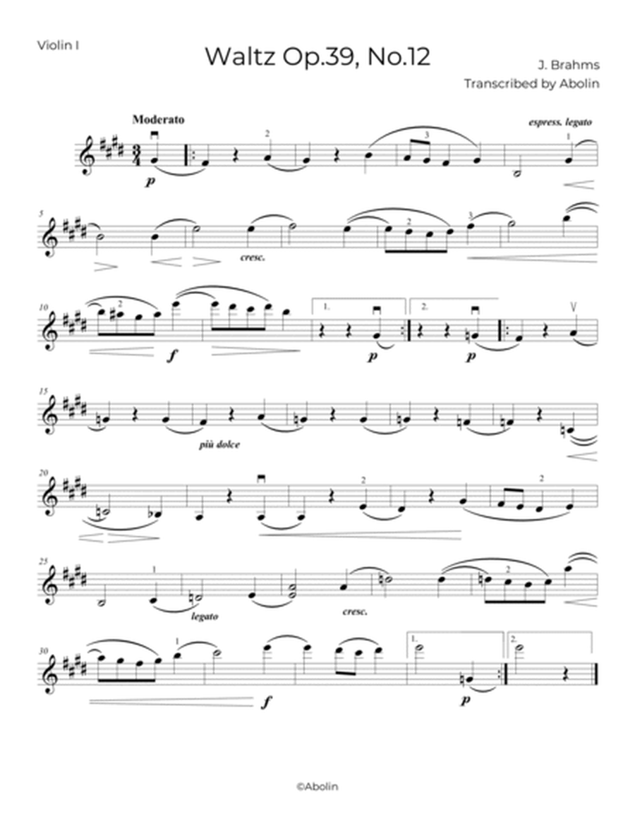 Brahms: Waltz Op.39, No.12 - String Quartet image number null