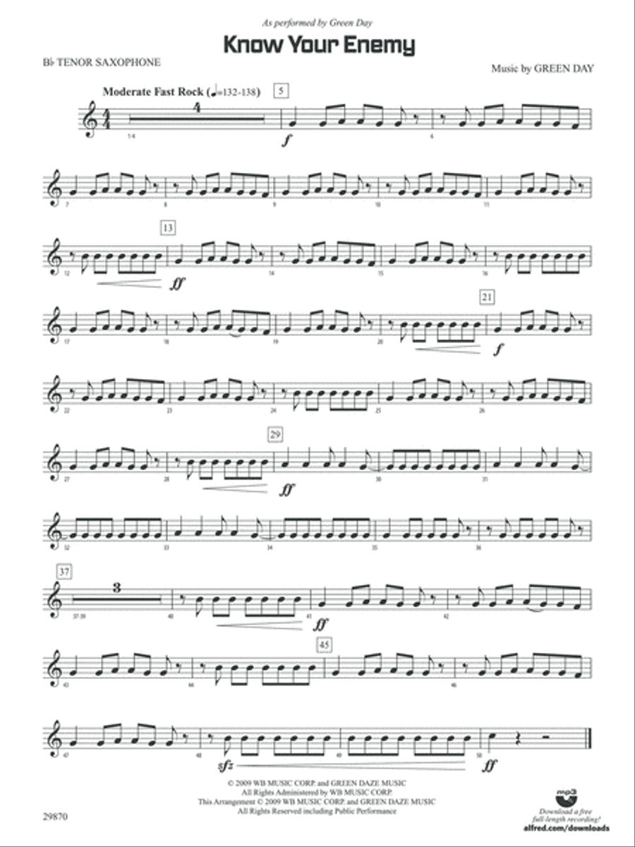 Know Your Enemy: B-flat Tenor Saxophone Concert Band scores gallery preview page 1