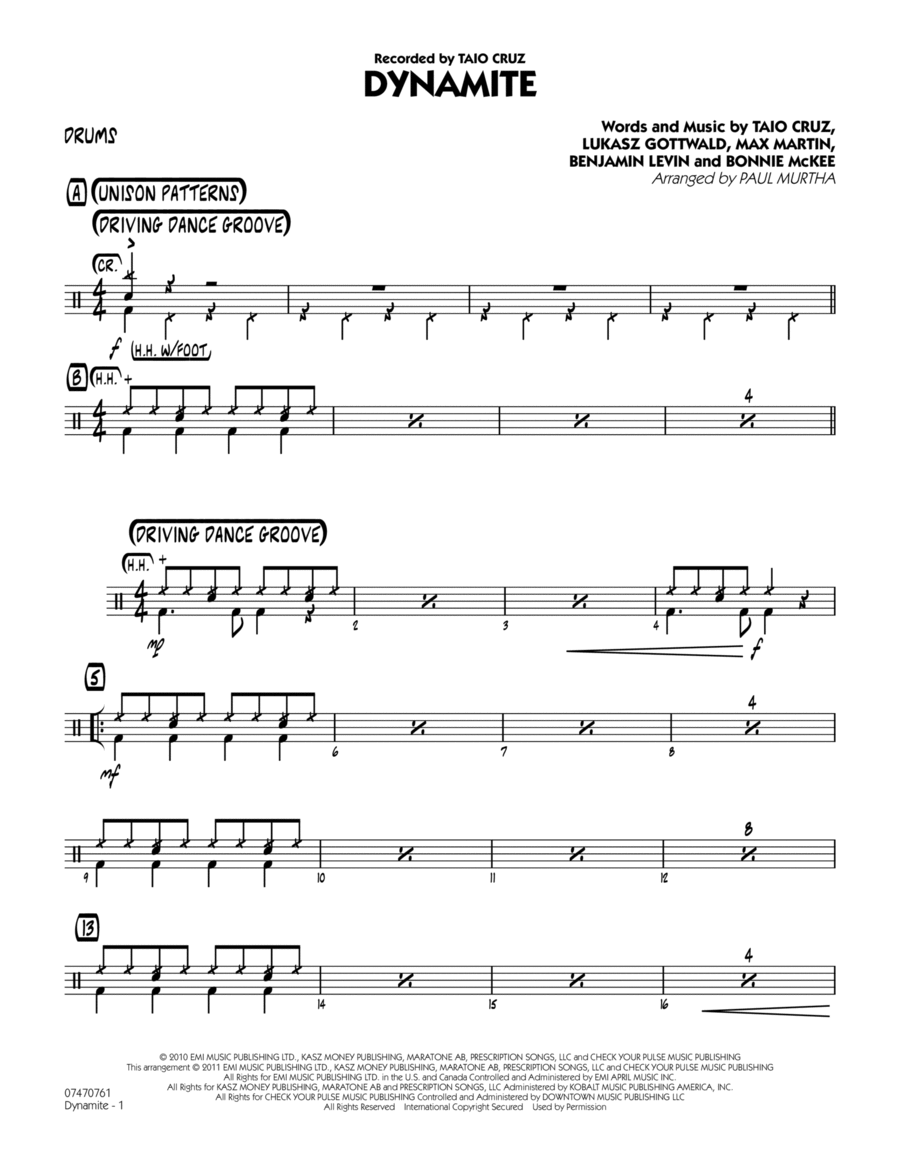 Dynamite - Drums Jazz Ensemble scores gallery preview page 1