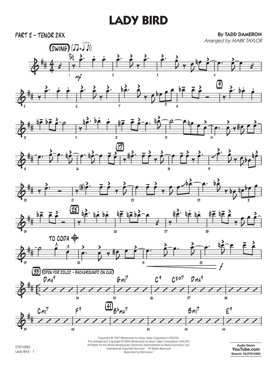 Lady Bird (arr. Mark Taylor) - Part 2 - Tenor Sax