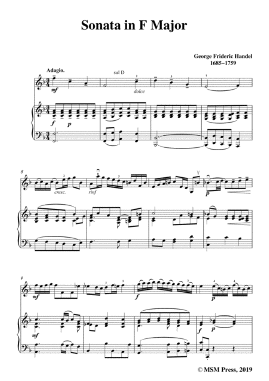 Handel-Violin Sonata in F Major,for Violin and Piano Violin Solo scores gallery preview page 3