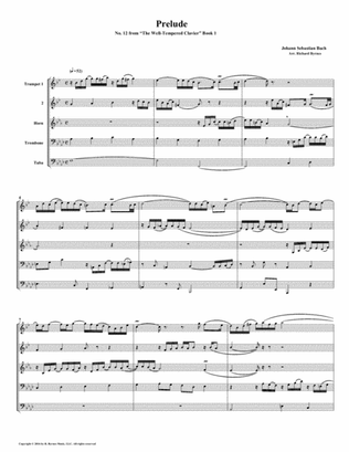 Prelude No. 12 from Well-Tempered Clavier, Book 1 (Brass Quintet)