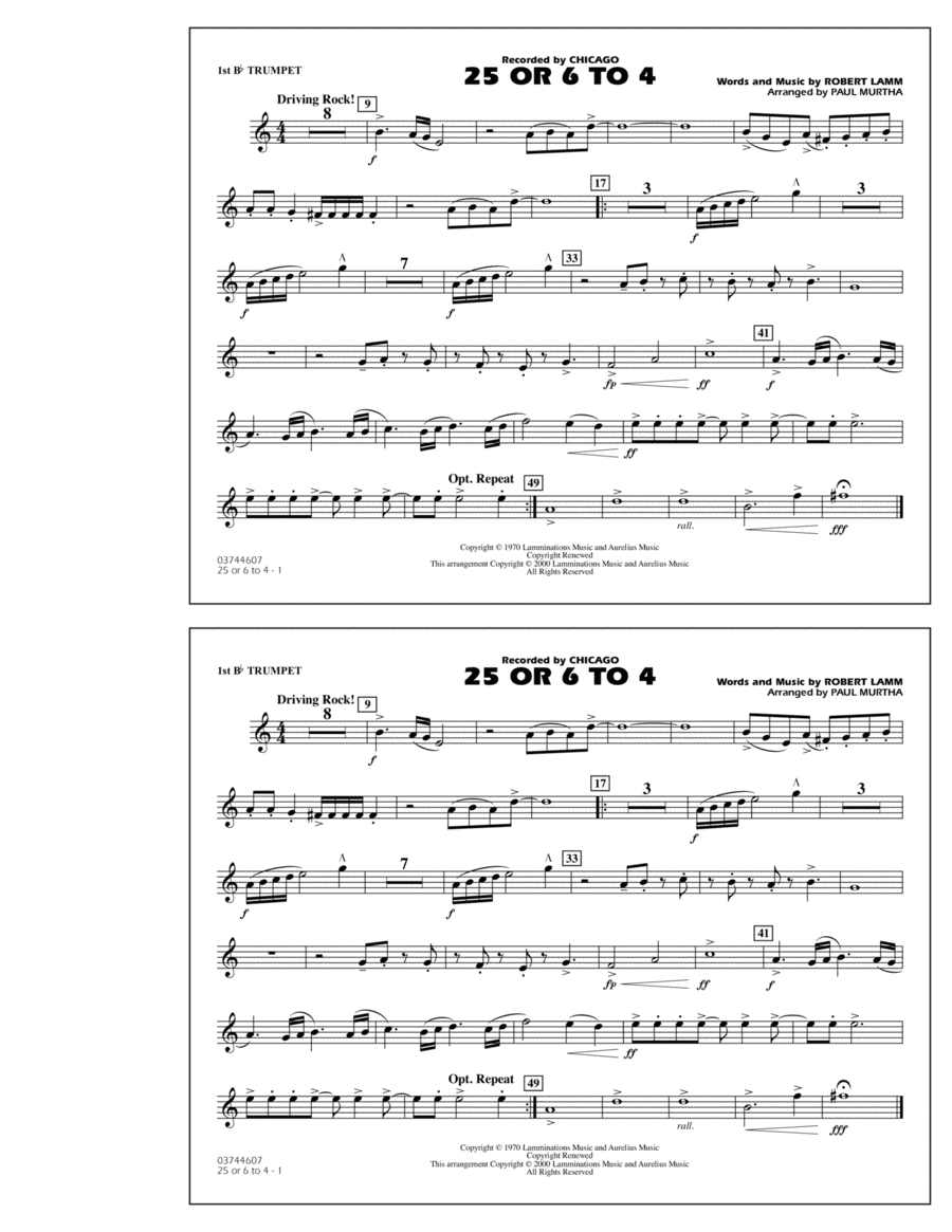 25 Or 6 To 4 - 1st Bb Trumpet Marching Band scores gallery preview page 1