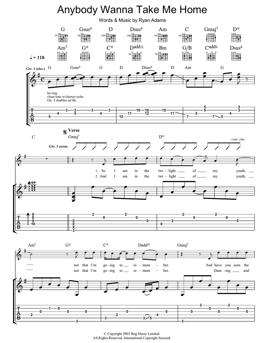 Anybody Wanna Take Me Home Guitar Tablature scores gallery preview page 1