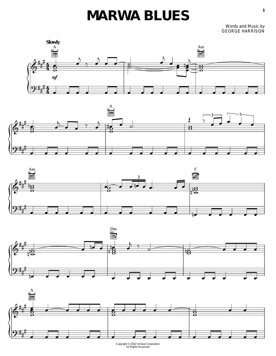 Marwa Blues Piano, Vocal, Guitar scores gallery preview page 1
