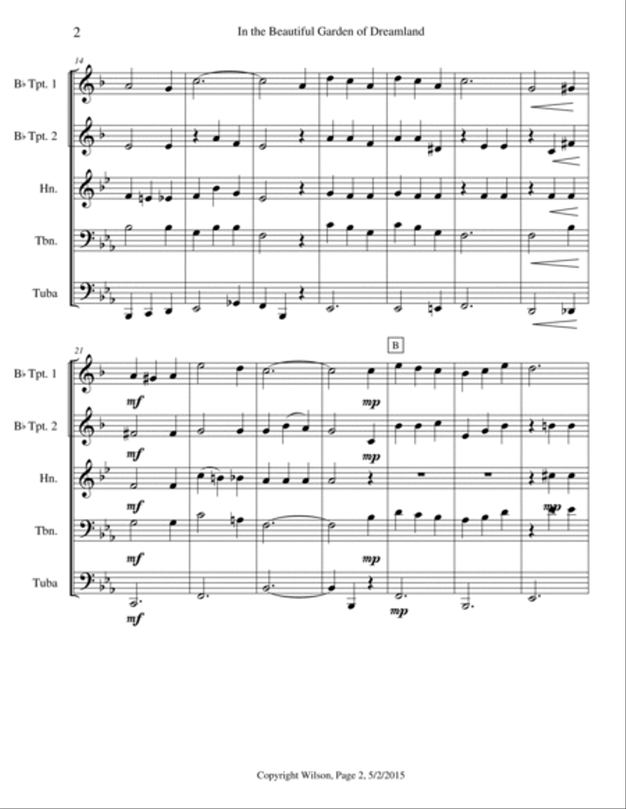In the Beautiful Garden of Dreamland Brass Quintet scores gallery preview page 3