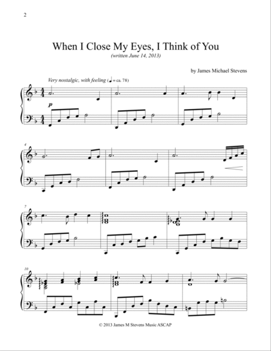 When I Close My Eyes I Think of You Piano Solo scores gallery preview page 2