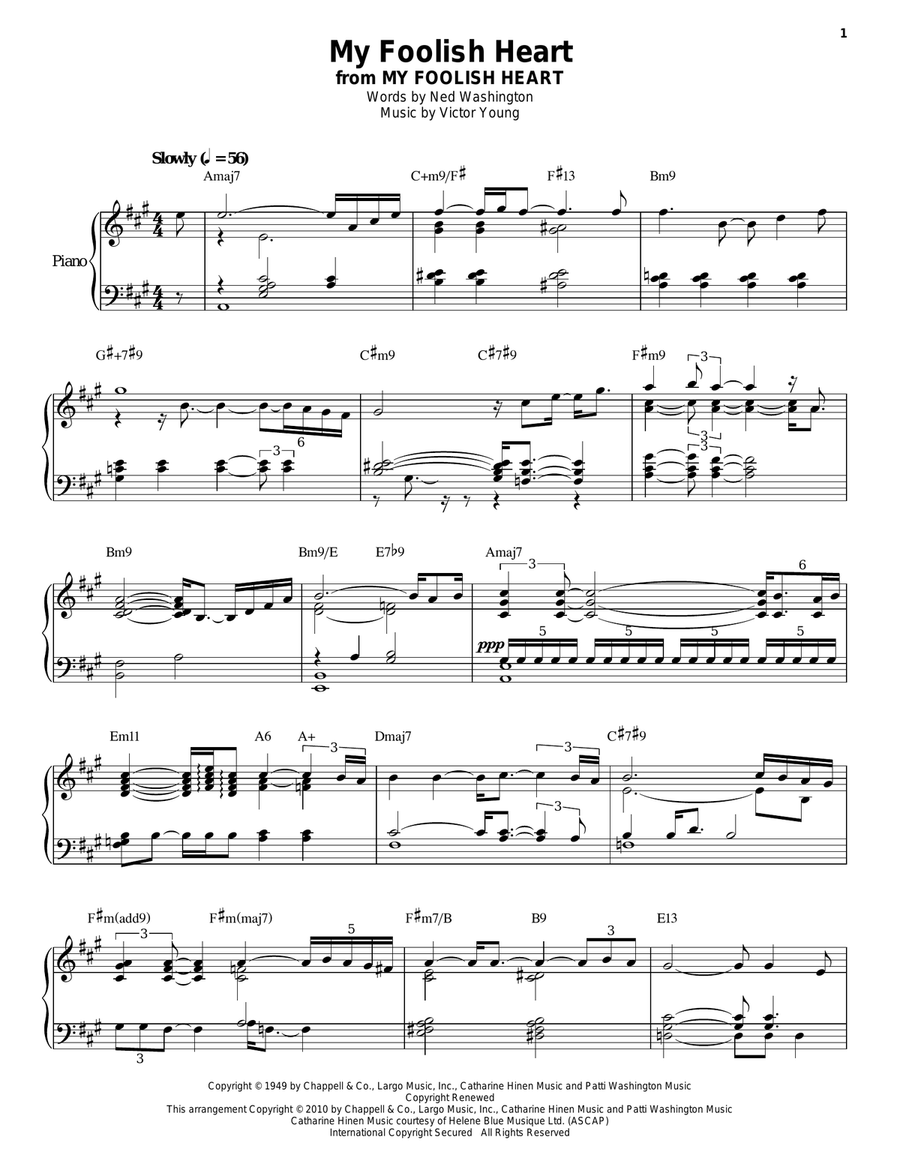 My Foolish Heart Piano, Vocal scores gallery preview page 1