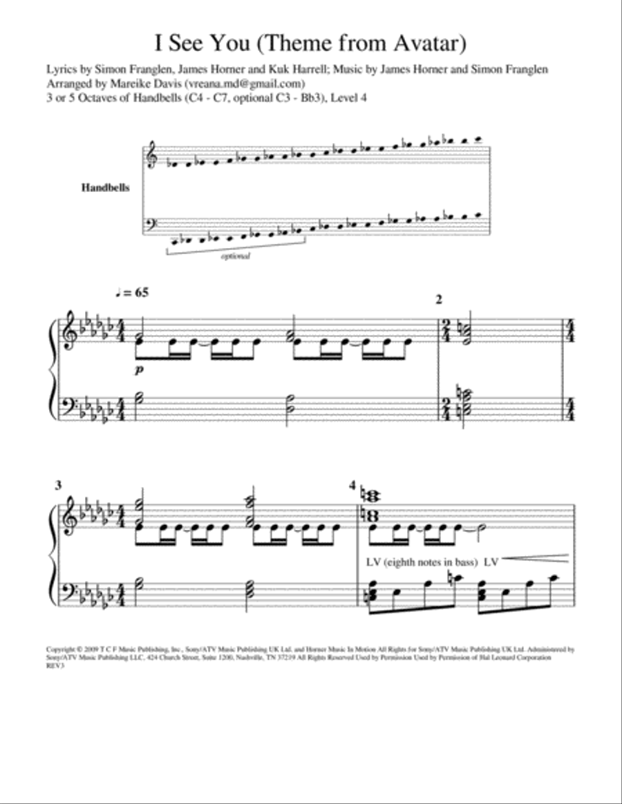I See You (Theme From Avatar) Handbell Choir scores gallery preview page 1